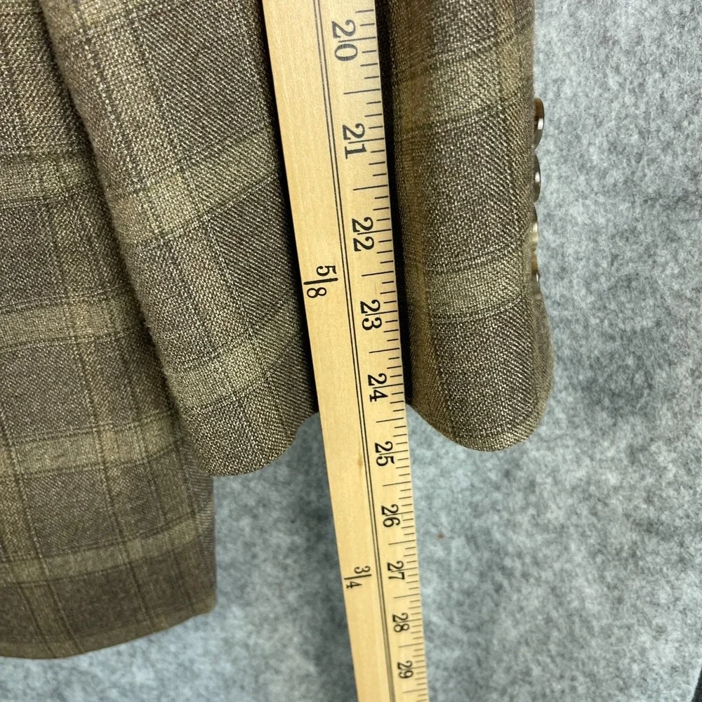 VTG Joseph Abboud Silk Wool Blazer Sport Coat Mens 46R Brown Windowpane USA